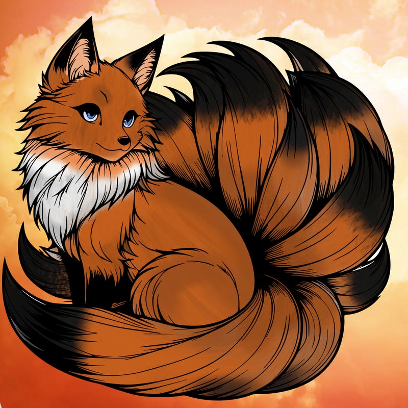 realistic detailed 9 tailed anime fox