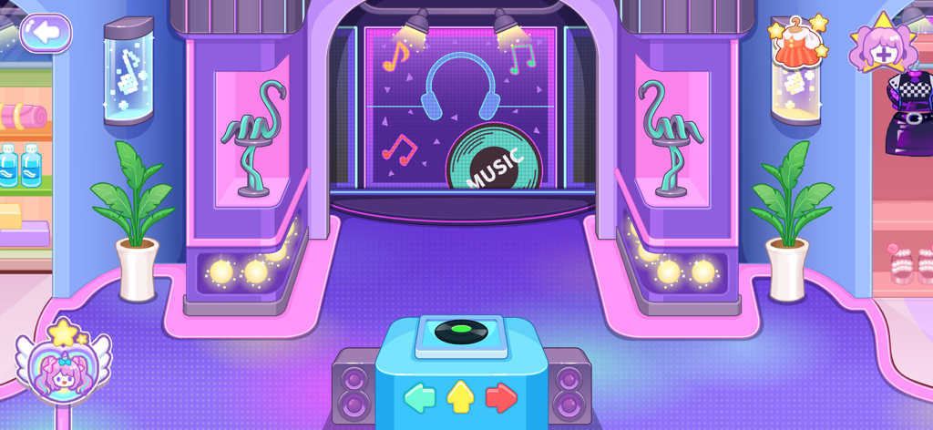 Slimaid Princess: Idol Life - A colorful music recording studio and DJ booth scene from the Slimaid Princess Idol Life mobile game.