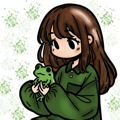 girl with long hair and a oversized shirt. and she is holding a frog