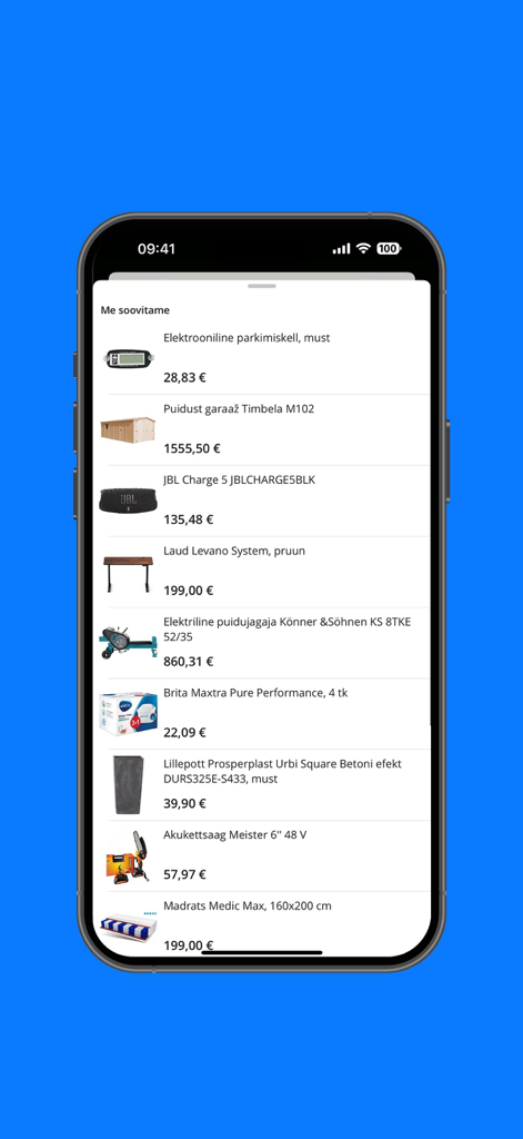 Kaup24.ee Mobiilne e-pood - Screenshot of the Kaup24 mobile app showing a list of recommended products including electronics and home goods