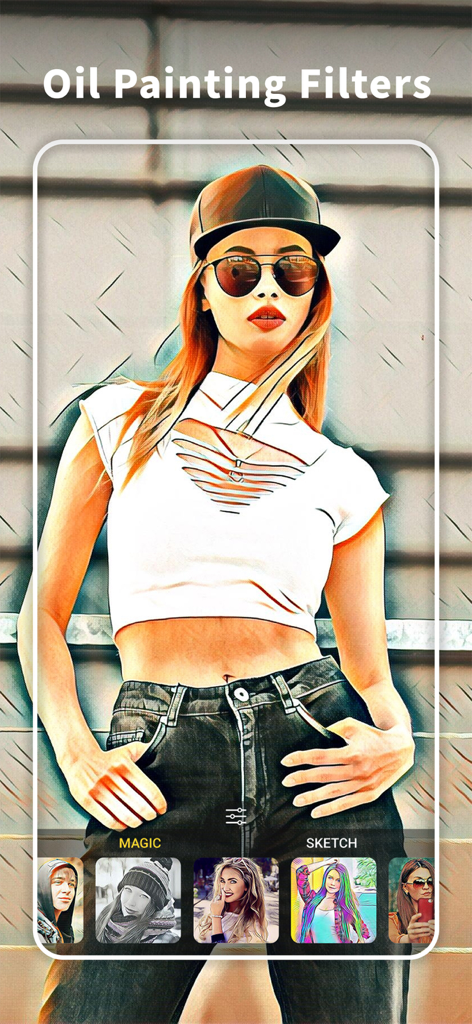 Un retrato de mujer con un efecto de filtro artístico de pintura al óleo aplicado en la app ArtistA