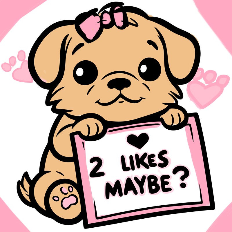a puppy holding a sign that says 2 likes maybe?