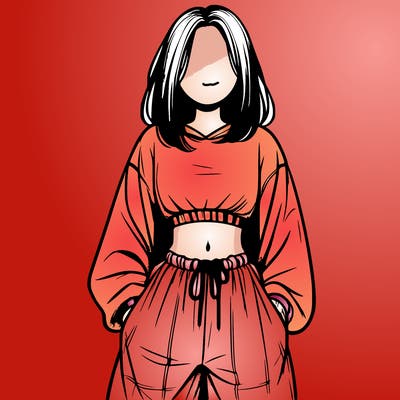 realistic girl faceless with baggy pants and a crop top