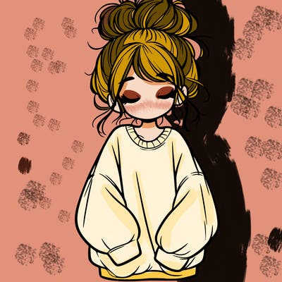 girl with baggy sweatshirt and messy bun