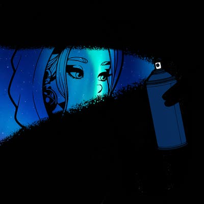 a realistic girl, spray painting