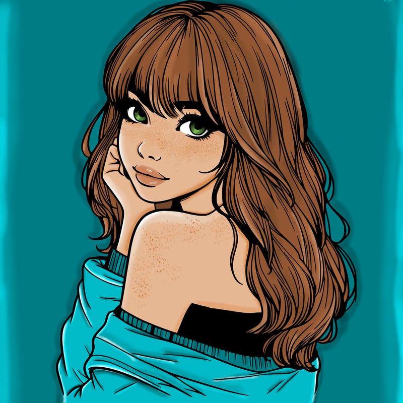 realistic girl with bangs looking over her shoulder