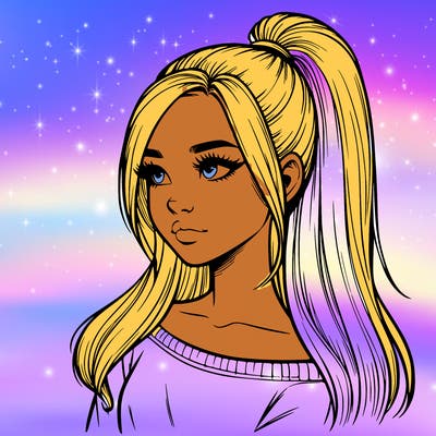 realistic girl with a high ponytail