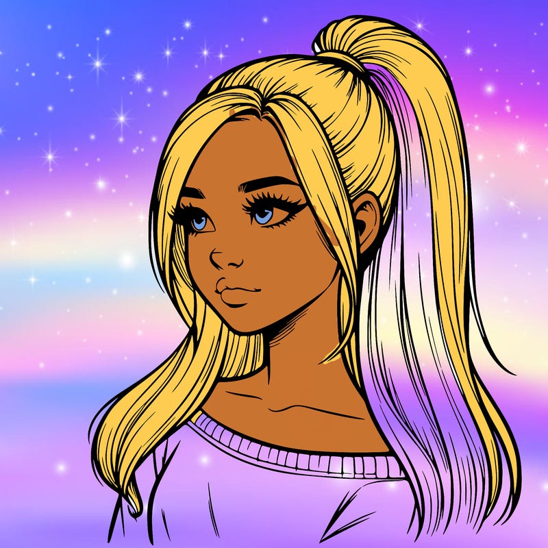 realistic girl with a high ponytail