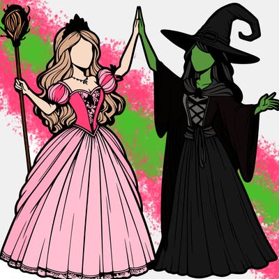 detailed realistic split of a princess and a witch
