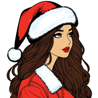 realistic girl in santa hat