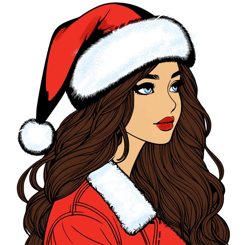 realistic girl in santa hat