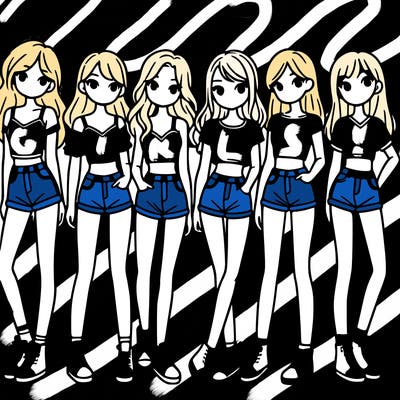 a group of girls wearing crop tops and shorts