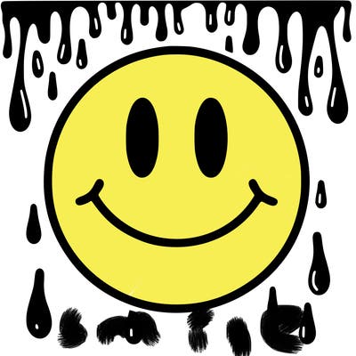 smiley face with drippy black and white background