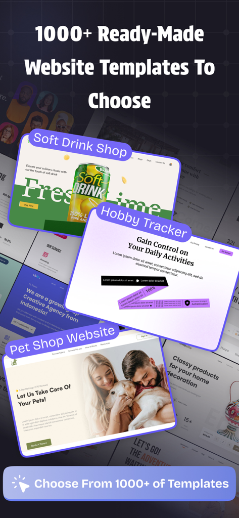 A showcase of over one thousand ready made website templates for different niches in the LovableAI app