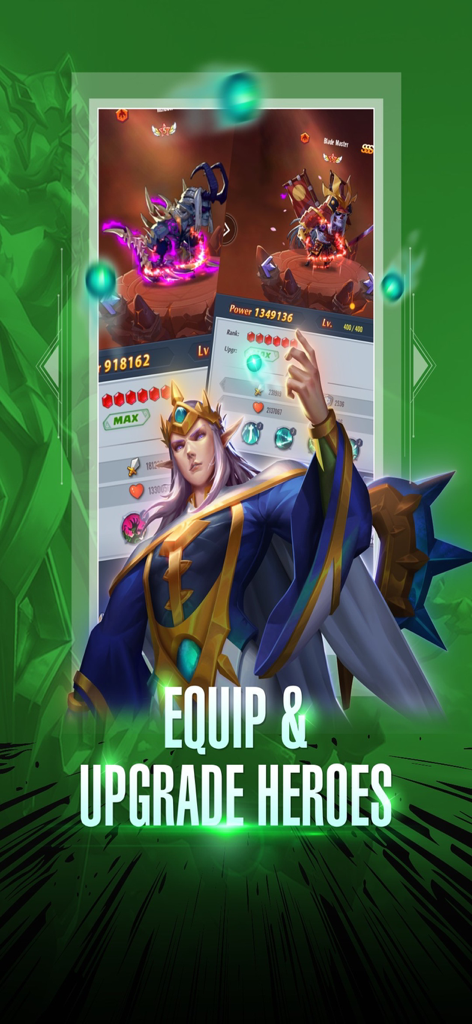 Siberium - Siberium idle RPG game interface for equipping and upgrading anime hero characters