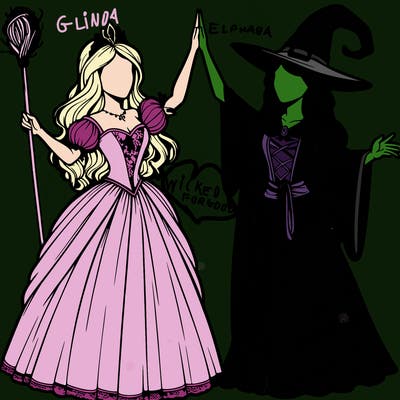 detailed realistic split of a princess and a witch