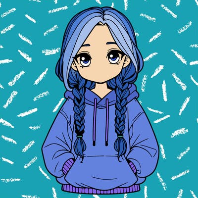 a realistic girl with a oversized hoodie and she has braids