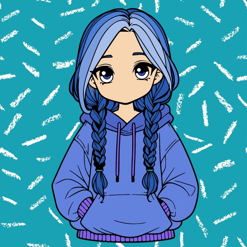 a realistic girl with a oversized hoodie and she has braids