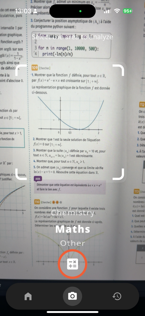 PhotoHelp - Homework Help - PhotoHelp app interface scanning a math problem from a textbook for instant solutions