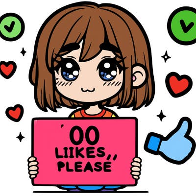 a girl with a sign saying 100 likes, please
