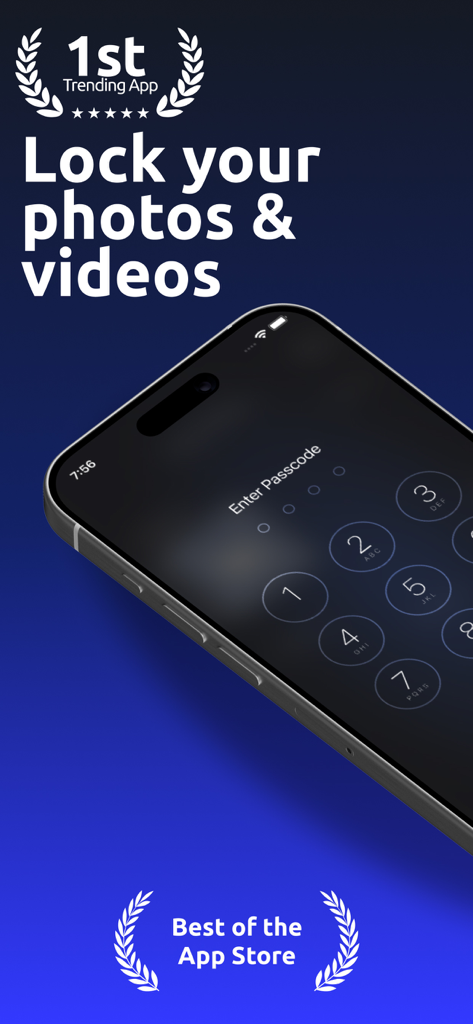 Photo Vault - Secret Safe Lock - Pantalla de smartphone que muestra una interfaz segura de entrada de código de acceso para bloquear fotos y vídeos