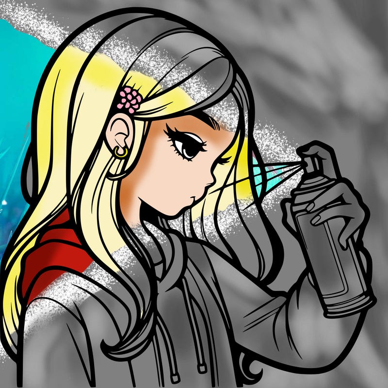 a realistic girl spray painting