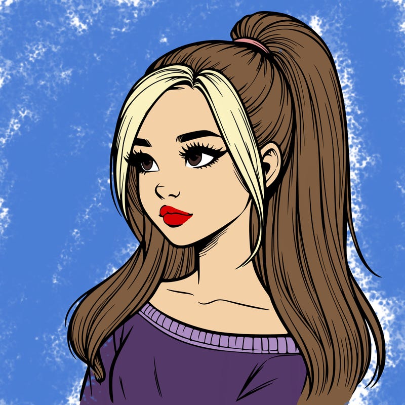 realistic girl with a high ponytail