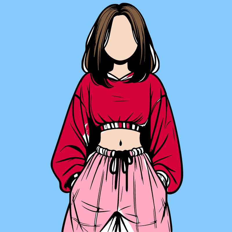 realistic girl faceless with baggy pants and a crop top