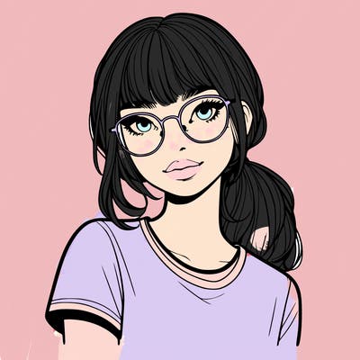 realistic girl with freckles and clear glasses