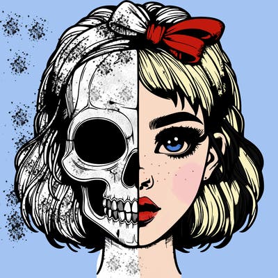 realistic girl with half skull mask