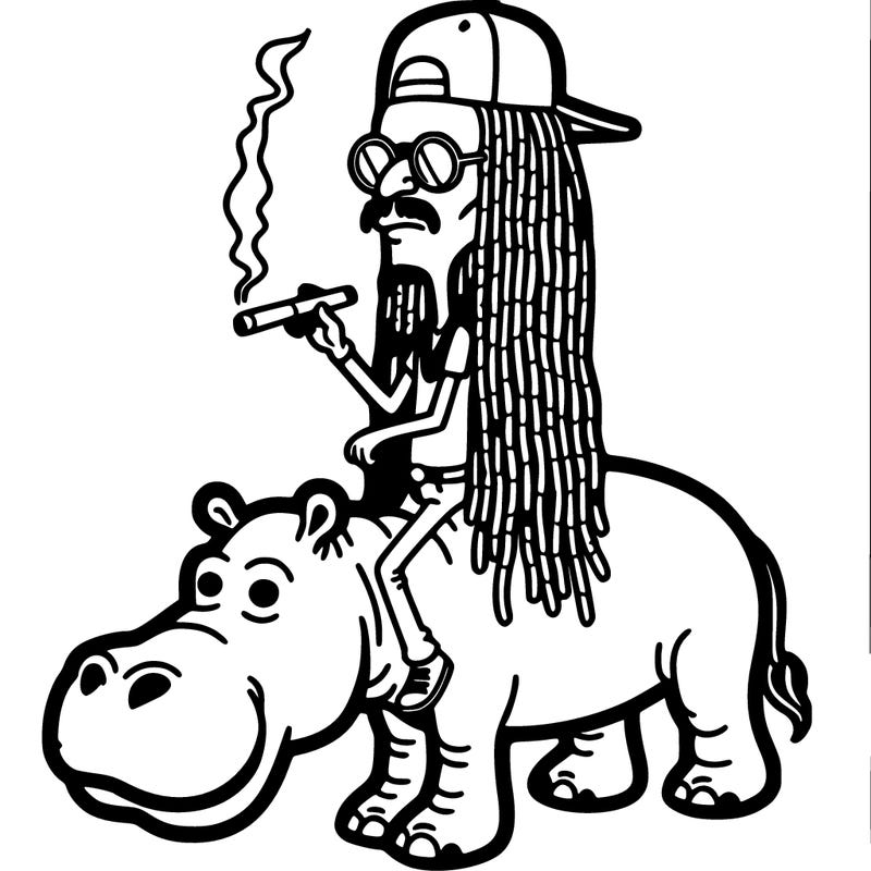 snoop dawg smoking a blunt while riding a hippo