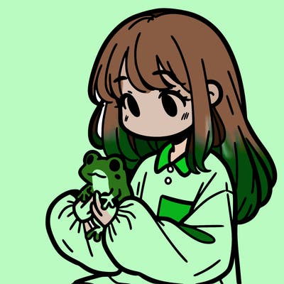girl with long hair and a oversized shirt. and she is holding a frog