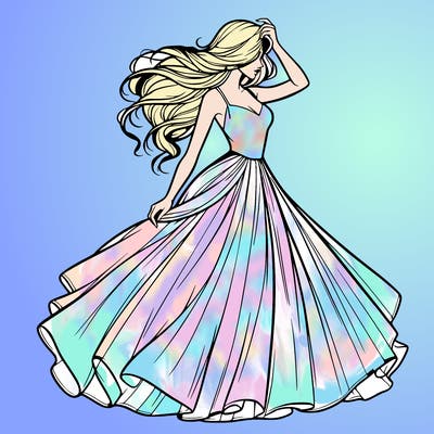 realistic woman with dress flowing in the wind