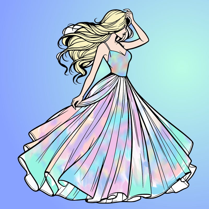 realistic woman with dress flowing in the wind