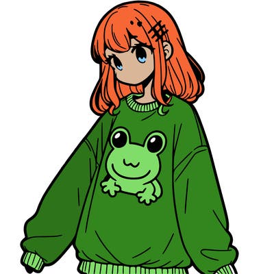 girl wearing frogging sweatshirt