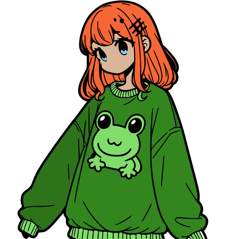 girl wearing frogging sweatshirt