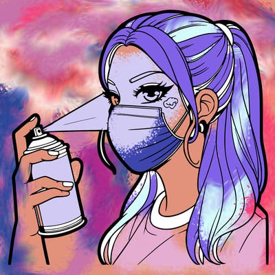 a girl spray painting her face very very realistic