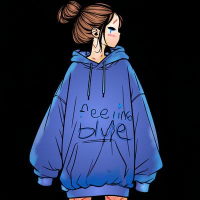 realistic girl with a oversized sweatshirt on and a bun