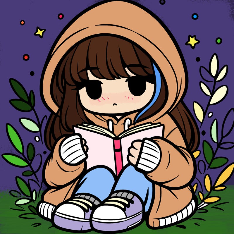 girl in oversized hoodie reading a book
