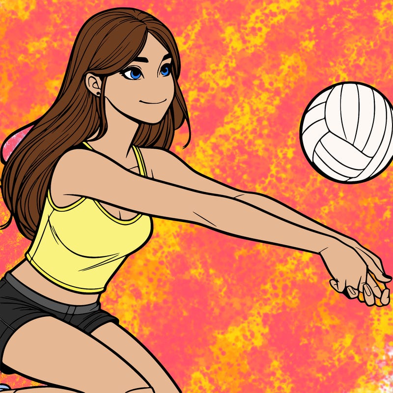 realistic teenage girl playing volleyball