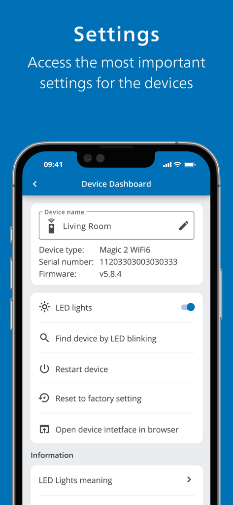 Interfaz de la aplicación devolo Home Network que muestra la configuración de un adaptador WiFi.