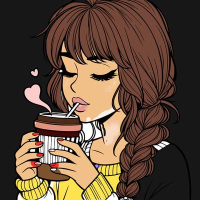 realistic girl drinking coffee