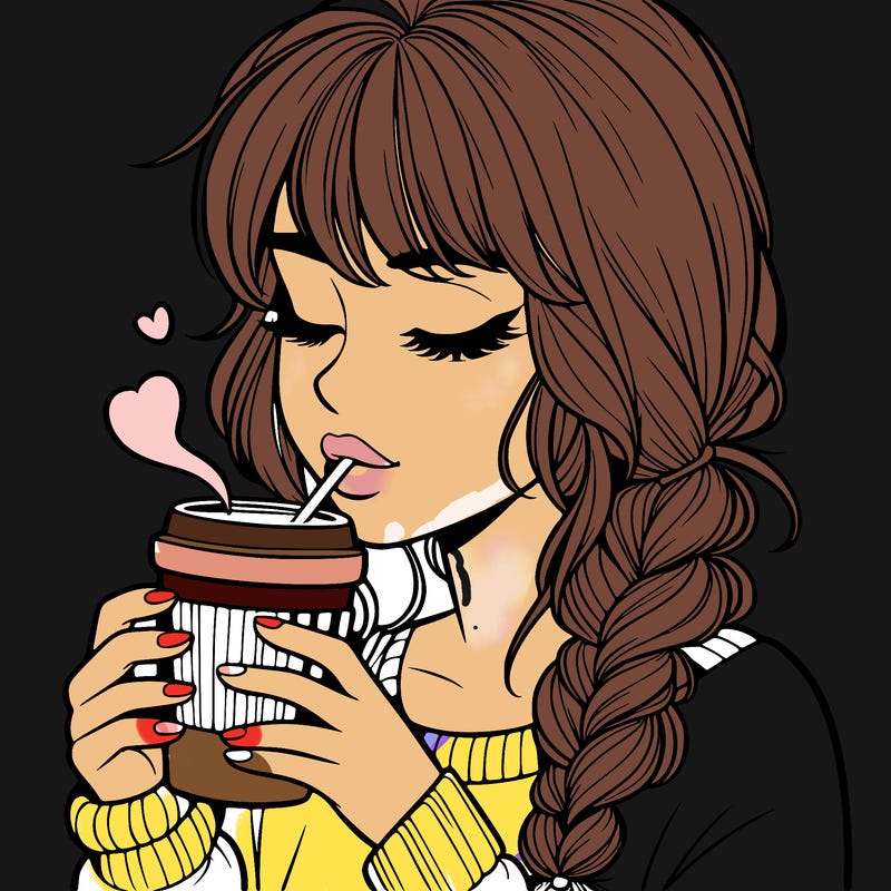 realistic girl drinking coffee