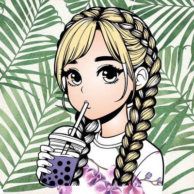realistic girl with braided hair drinking boba