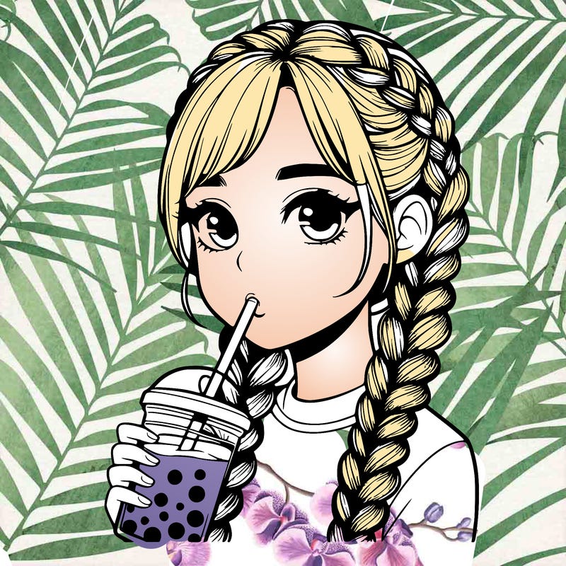 realistic girl with braided hair drinking boba