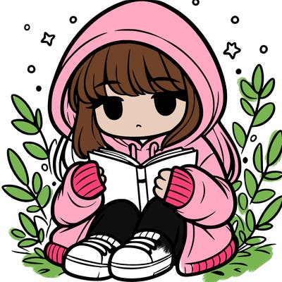 girl in oversized hoodie reading a book