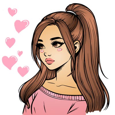 realistic girl with a high ponytail