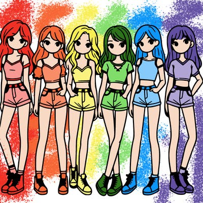 a group of girls wearing crop tops and shorts