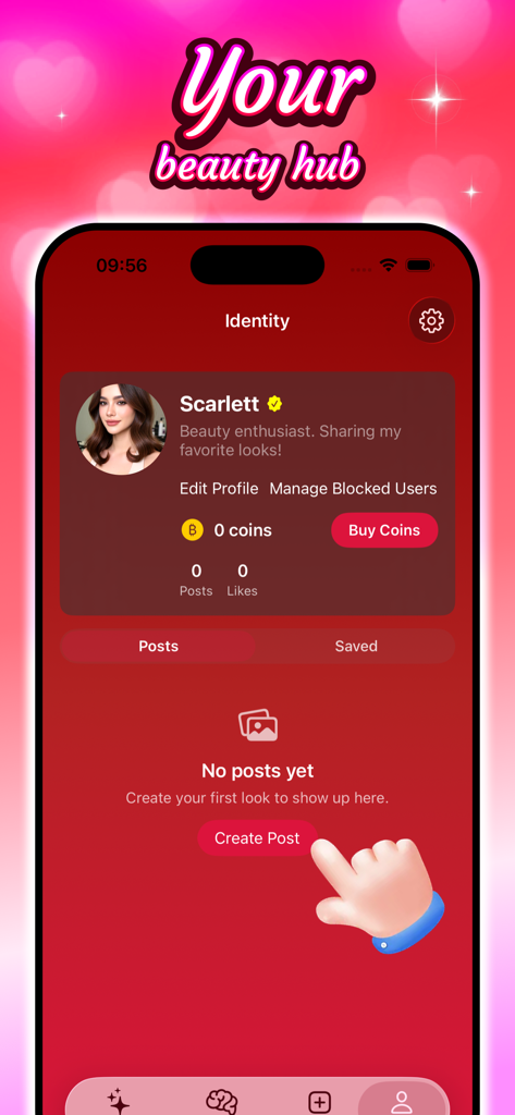 Unity - Beauty - Unity Beauty app user profile page showing identity and create post option