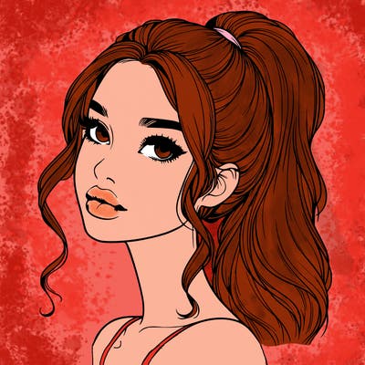 realistic girl with a ponytail on her hair and lips